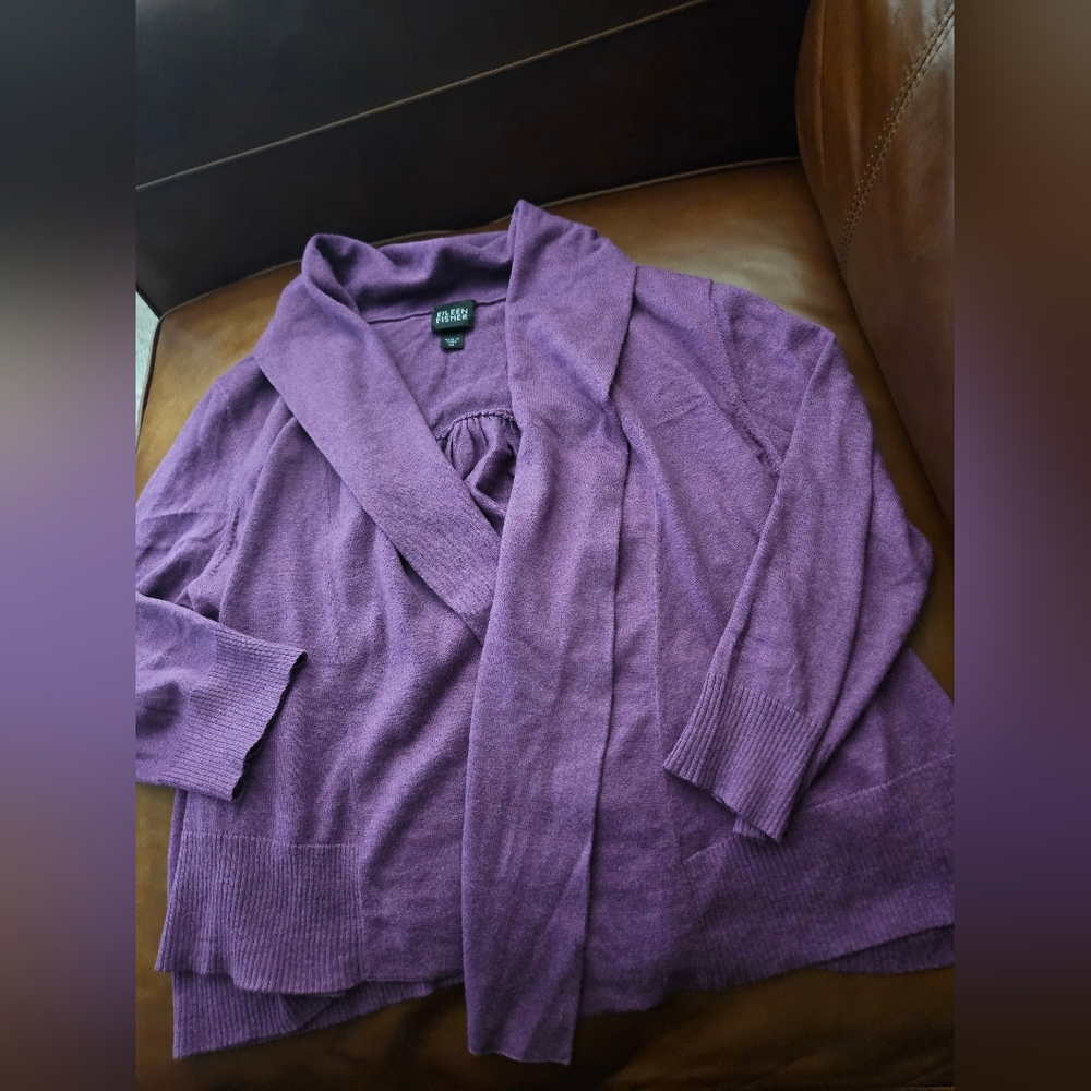 Eileen fisher woman open front Purple cardigan XS Cotton Silk Cashmere Blend
